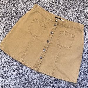 BDG Brown Twill Button Front A-Line Skirt
